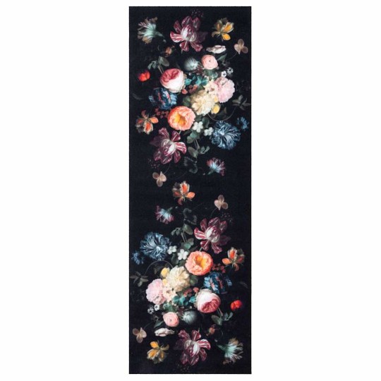 Килим за кухня Floral Print, черен 180 x 60 cm Кадифе