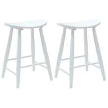 Комплект от 2 ниски бар стола тип табуретки в стил Mid-Century Modern от масивно каучуково дърво в изцяло бял цвят