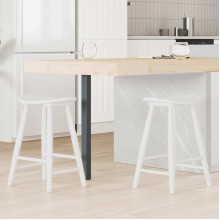 Комплект от 2 ниски бар стола тип табуретки в стил Mid-Century Modern от масивно каучуково дърво в изцяло бял цвят
