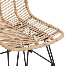 Комплект от 2 трапезни стола в стил Modern Boho от естествен ратан и черна желязна рамка