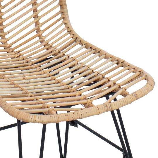 Комплект от 2 трапезни стола в стил Modern Boho от естествен ратан и черна желязна рамка