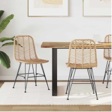 Комплект от 2 трапезни стола в стил Modern Boho от естествен ратан и черна желязна рамка