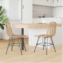 Комплект от 2 трапезни стола в стил Modern Boho от естествен ратан и черна желязна рамка