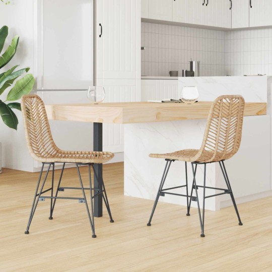 Комплект от 2 трапезни стола в стил Modern Boho от естествен ратан и черна желязна рамка