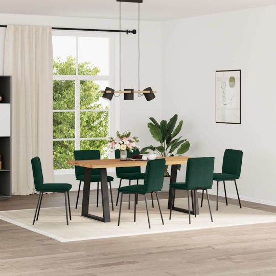 Комплект от 6 трапезни стола в стил Mid-Century Modern от тъмнозелено кадифе с хоризонтални шевове