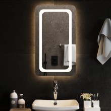 LED стенно огледало за баня с периферна рамка с омекотени ъгли и USB захранване, 40x70 см