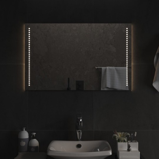 LED стенно огледало за баня с USB захранване и периферно точково осветление, 50x80 см