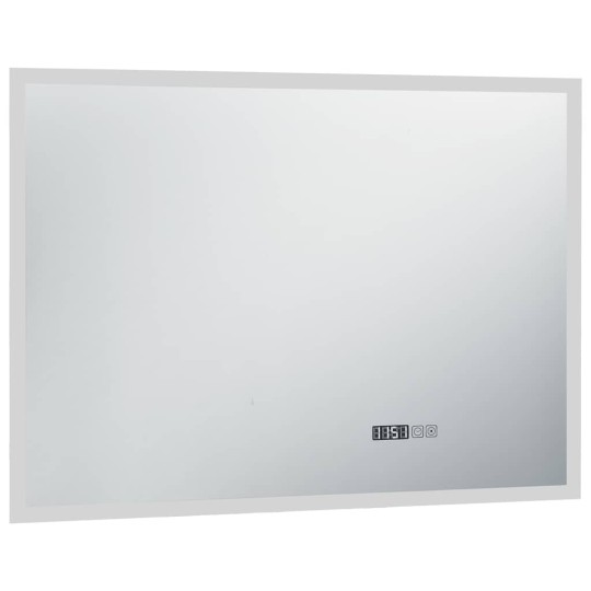 LED стенно огледало за баня със сензор за допир и дисплей за час, 100x60 см