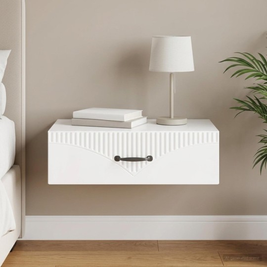 Нощно шкафче ONDA с монтаж на стена и чекмедже, бял гланц, 59 x 34,5 x 17 см