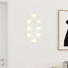 Овално стенно огледало без рамка с 8 регулируеми LED крушки 40 x 20 см