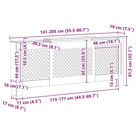 Разтегателна декоративна решетка за радиатор LUVENA, кафяв, 142-205x20,5x81,5 см