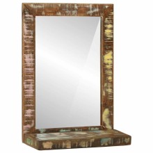 Рустикално огледало за баня от масивно регенерирано дърво с рафт, 50x22x70 см