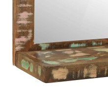 Рустикално огледало за баня от масивно регенерирано дърво с рафт, 50x22x70 см
