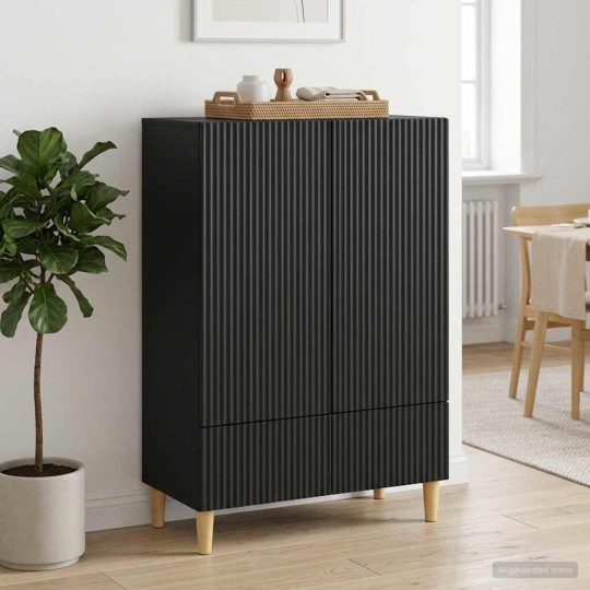 Шкаф LINEA с 2 врати и долно чекмедже, черен, 66 x 34,5 x 95 см