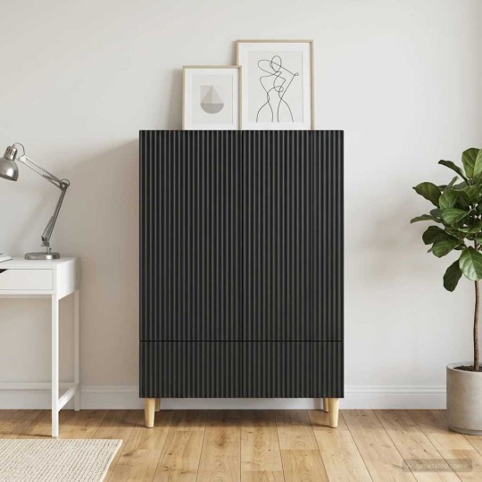 Шкаф LINEA с 2 врати и долно чекмедже, черен, 66 x 34,5 x 95 см