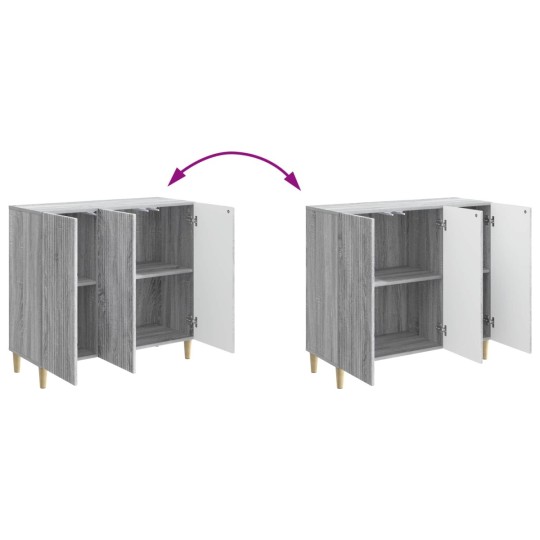 Шкаф LINEA с 3 врати и фрезовани фронтове, сив дъб сонома, 89 x 34,5 x 80 см