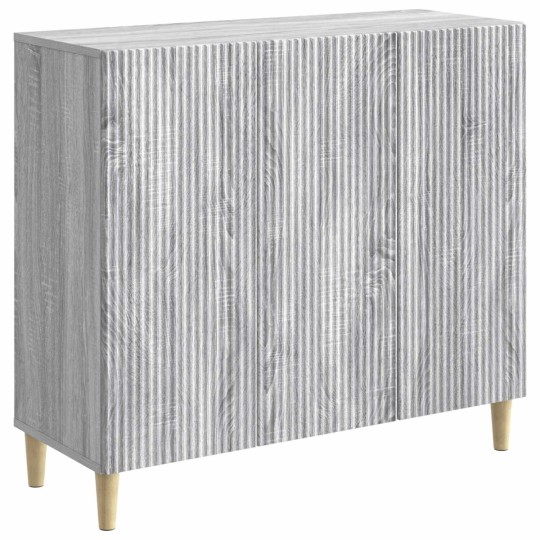 Шкаф LINEA с 3 врати и фрезовани фронтове, сив дъб сонома, 89 x 34,5 x 80 см