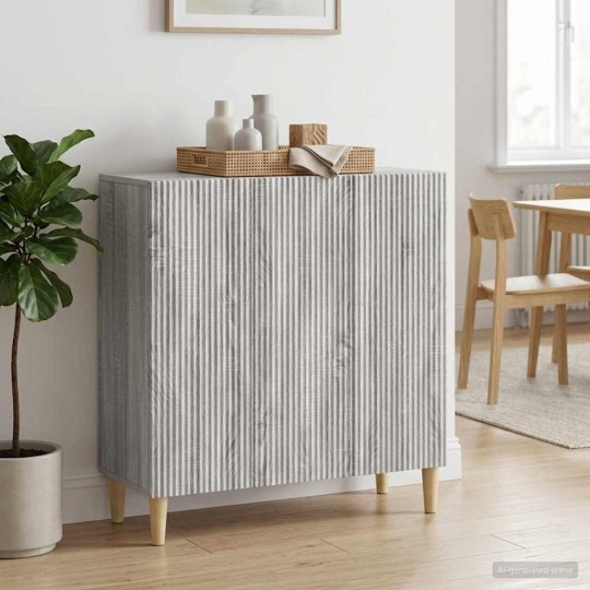 Шкаф LINEA с 3 врати и фрезовани фронтове, сив дъб сонома, 89 x 34,5 x 80 см