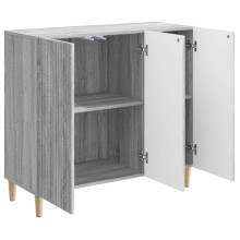 Шкаф LINEA с 3 врати и фрезовани фронтове, сив дъб сонома, 89 x 34,5 x 80 см