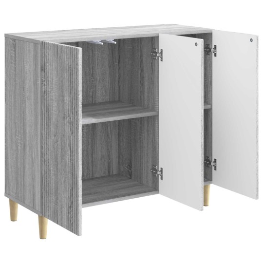 Шкаф LINEA с 3 врати и фрезовани фронтове, сив дъб сонома, 89 x 34,5 x 80 см