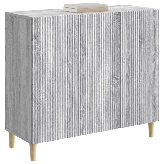 Шкаф LINEA с 3 врати и фрезовани фронтове, сив дъб сонома, 89 x 34,5 x 80 см