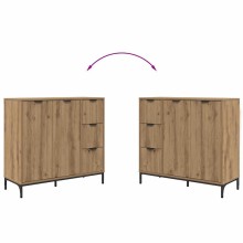 Шкаф с фрезовани фронтове, 2 врати и 3 чекмеджета, дъб артизан, 89,5 x 33 x 82 см