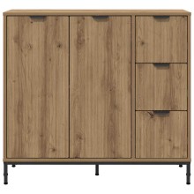 Шкаф с фрезовани фронтове, 2 врати и 3 чекмеджета, дъб артизан, 89,5 x 33 x 82 см