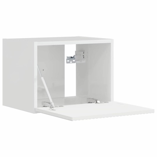 Стенен ТВ шкаф LINEA с вертикално фрезован фронт, бял гланц, 39 x 31 x 29,5 см