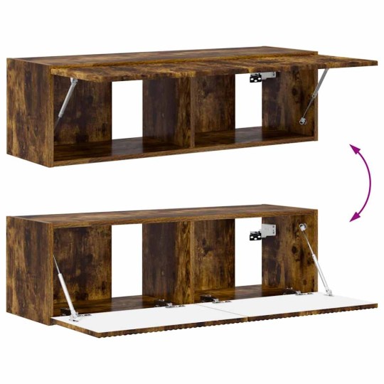 Стенен ТВ шкаф LINEA с вертикално фрезован фронт, опушен дъб, 98 x 31 x 29,5 см
