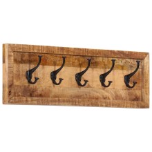 Стенна закачалка с 5 извити куки, масивна мангова дървесина, 80 x 25 x 9 см