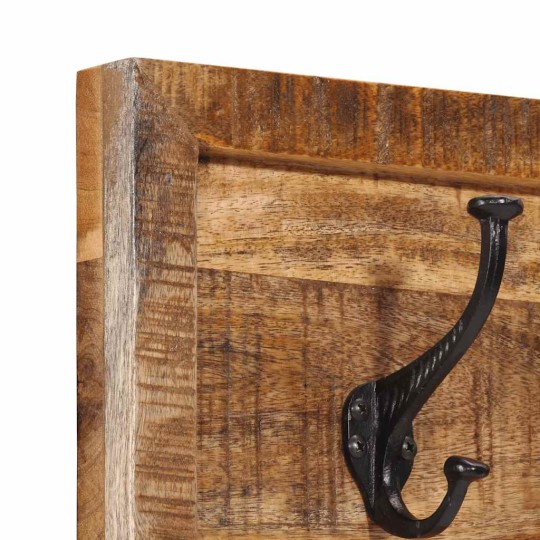 Стенна закачалка с 5 извити куки, масивна мангова дървесина, 80 x 25 x 9 см