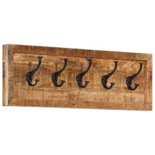 Стенна закачалка с 5 извити куки, масивна мангова дървесина, 80 x 25 x 9 см
