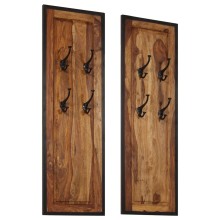 Стенни закачалки, масивна акациева дървесина, комплект от 2 бр., 35 x 110 см