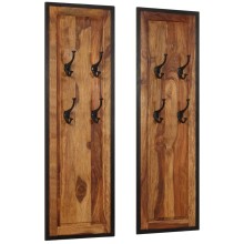 Стенни закачалки, масивна акациева дървесина, комплект от 2 бр., 35 x 110 см