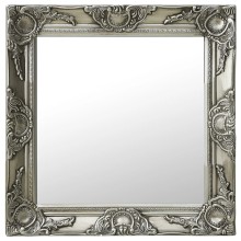 Стенно огледало със сребриста барокова рамка от масивно дърво 50 x 50 см