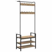 Стояща закачалка с рафтове за обувки, дъб артизан, 75 x 34 x 184 см