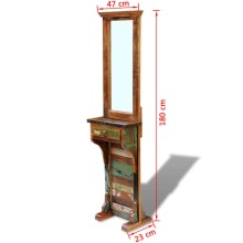 Свободностоящо огледало от регенерирано дърво масив с чекмедже, 47 x 23 x 180 см