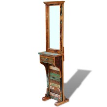 Свободностоящо огледало от регенерирано дърво масив с чекмедже, 47 x 23 x 180 см