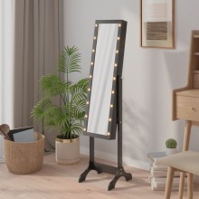 Свободностоящо огледало в цял ръст с LED осветление и вграден шкаф за бижута и козметика 34 x 37 x 146 см