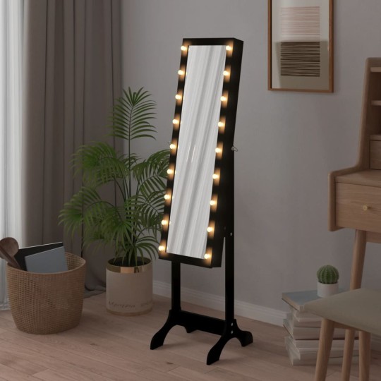 Свободностоящо огледало в цял ръст с LED осветление и вграден шкаф за бижута и козметика 34 x 37 x 146 см
