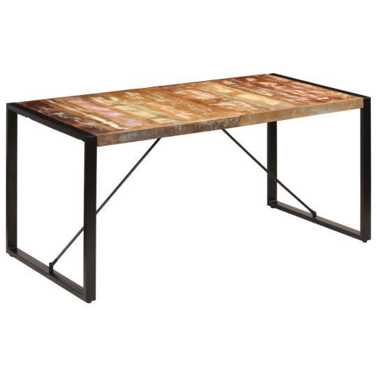 Трапезна маса в стил Industrial Modern, многоцветно регенерирано масивно дърво и черна стомана, 160 x 80 см
