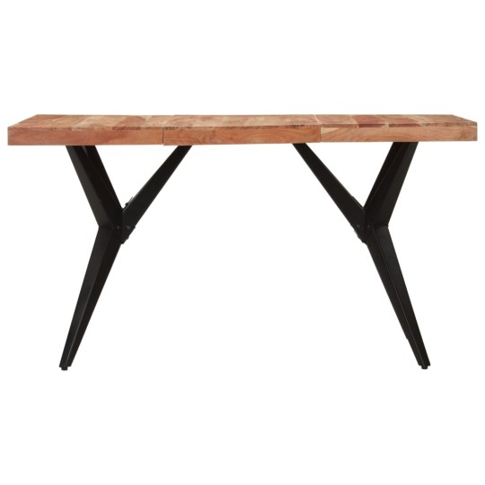 Трапезна маса в стил Mid-Century Modern, акациево дърво масив и черна стомана, 140 x 70 см