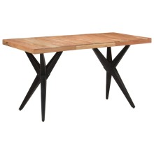 Трапезна маса в стил Mid-Century Modern, акациево дърво масив и черна стомана, 140 x 70 см