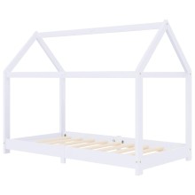 Бебешко Монтесори легло къщичка, бяло, бор масив, 70x140 см