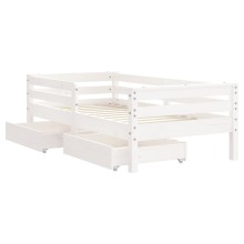 Бебешко Монтесори легло с две чекмеджета, 70x140 см, бор масив, бяло