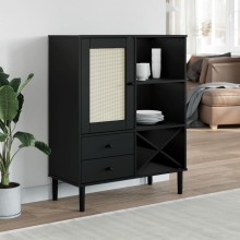 Бюфет SENJA от масивна борова дървесина с фронтове с ратанова визия, черен, 90 x 40 x 112 см