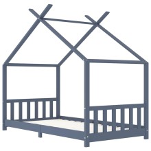 Детско легло къщичка Монтесори от масивна борова дървесина, сиво, 90 x 200 см