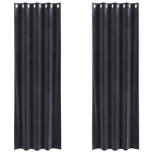 Кадифени завеси в цвят антрацит с метални халки, 2 бр., 140 x 245 см