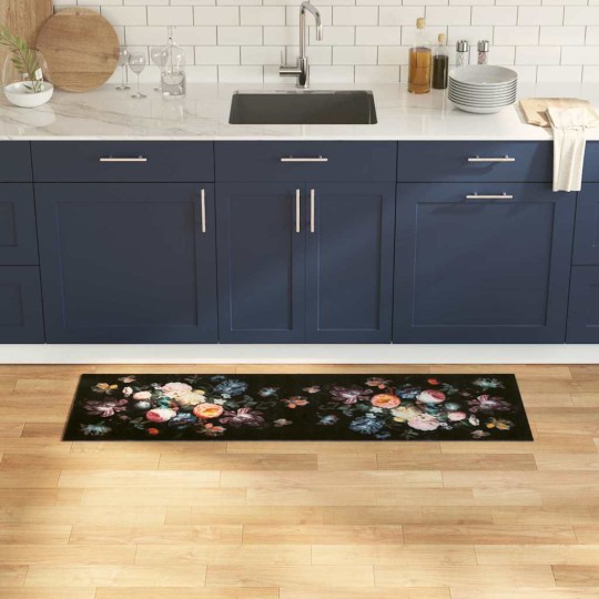 Килим за кухня Floral Print, черен 150 x 45 см Кадифе