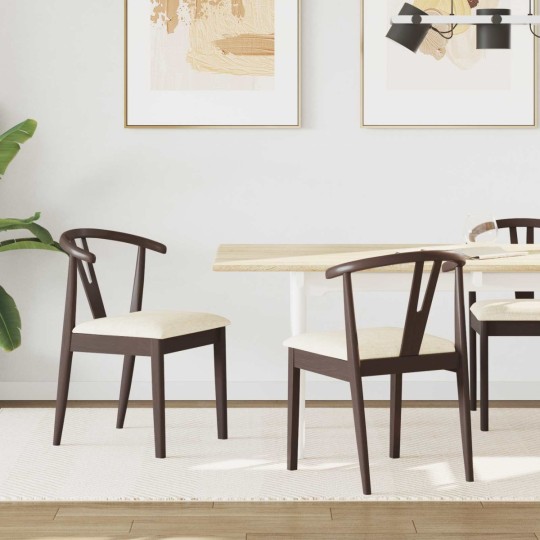 Комплект от 2 трапезни стола тип кресла в стил Mid-Century Modern от масивно каучуково дърво в кафяво и кремаво